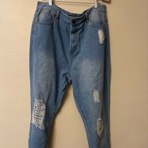 Boohoo Blue Distressed Ankle Jeans